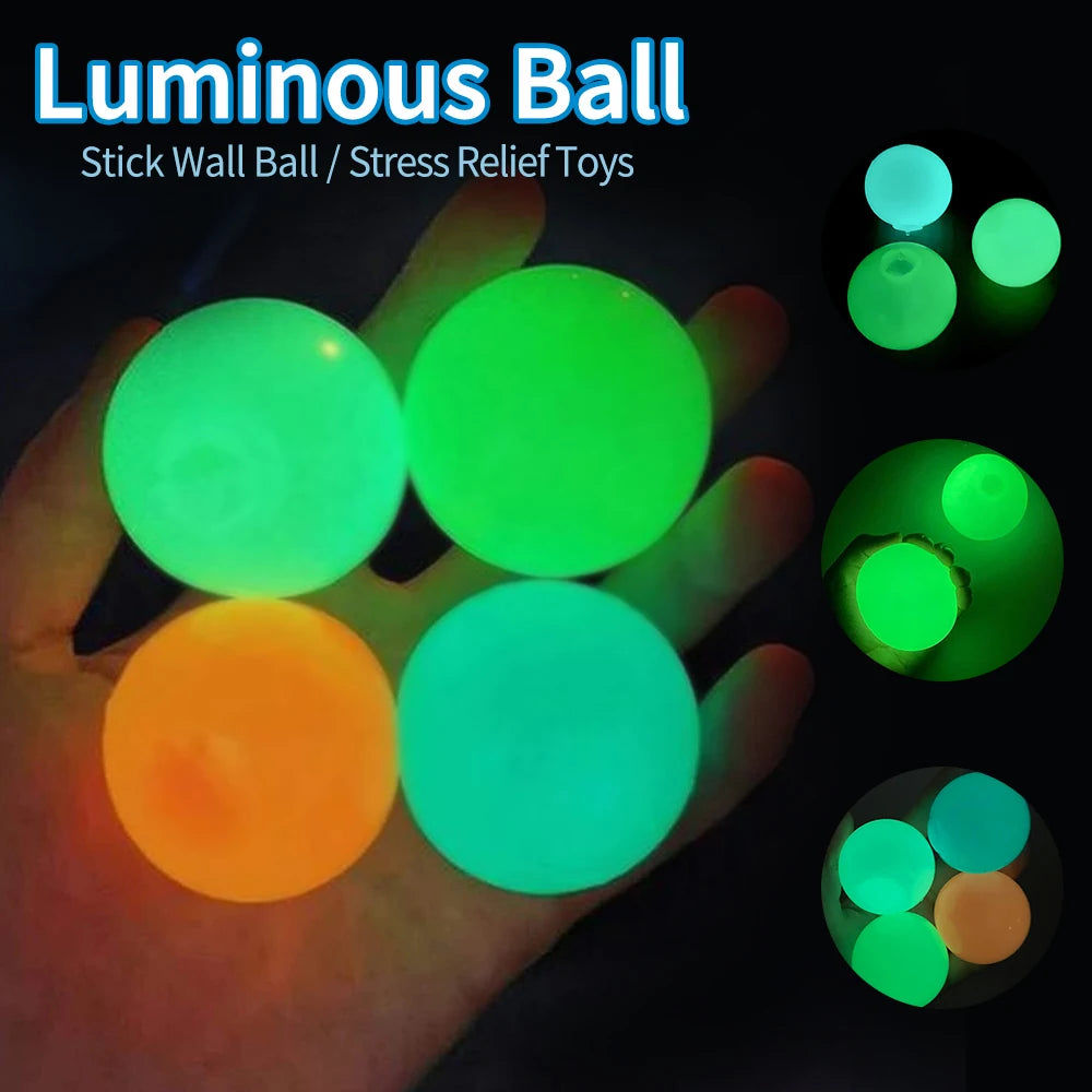 45/65mm Sticky Wall Ball Stress Relief Ceiling Balls Soft TPR Kids Decompression Toy Tossing Squash Ball Luminous Target Ball